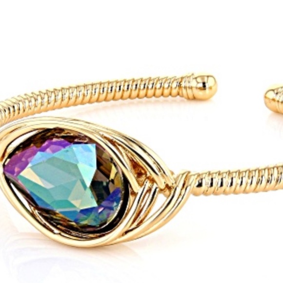 🎆 Beautiful and Unique Mystic Topaz Gold Tone Cuff Bracelet. 7”. Captivating!! - Picture 3 of 6
